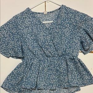 SHEIN Blue Peplum Wrap Blouse